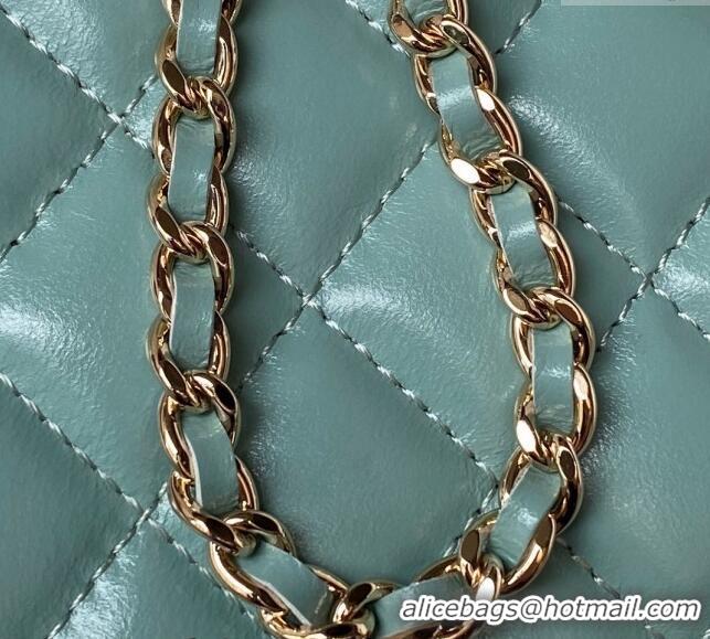 Shop Best Chanel Shiny Crumpled Lambskin Clutch with Chain and Pearls Top Handle AP3804 Green 2024