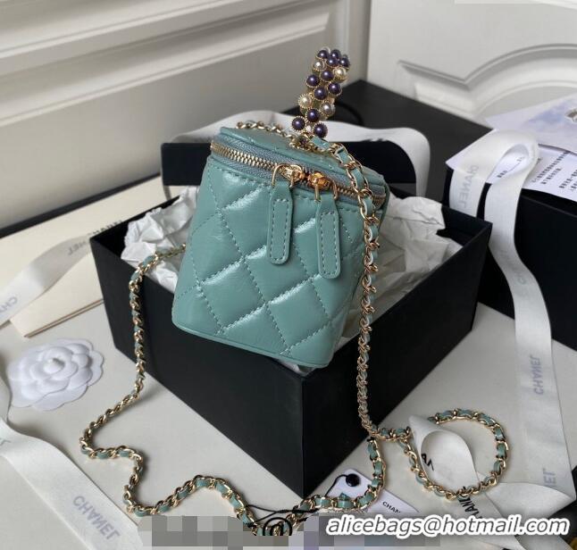 Shop Best Chanel Shiny Crumpled Lambskin Clutch with Chain and Pearls Top Handle AP3804 Green 2024