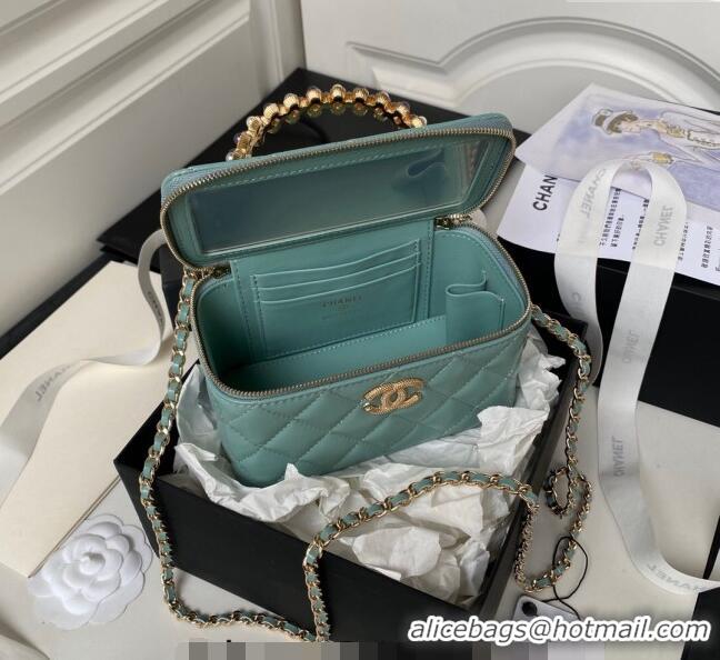 Shop Best Chanel Shiny Crumpled Lambskin Clutch with Chain and Pearls Top Handle AP3804 Green 2024