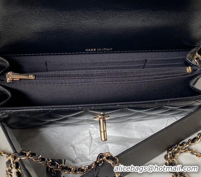 Super Quality Chanel Shiny Crumpled Lambskin Clutch with Chain and Pearls Top Handle AP3803 Black 2024