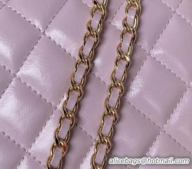 Inexpensive Chanel Shiny Crumpled Lambskin Clutch with Chain and Pearls Top Handle AP3803 Light Purple 2024