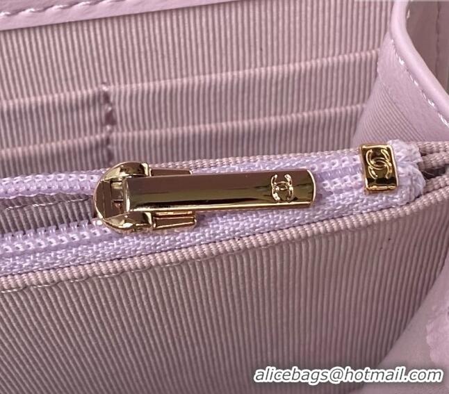 Inexpensive Chanel Shiny Crumpled Lambskin Clutch with Chain and Pearls Top Handle AP3803 Light Purple 2024