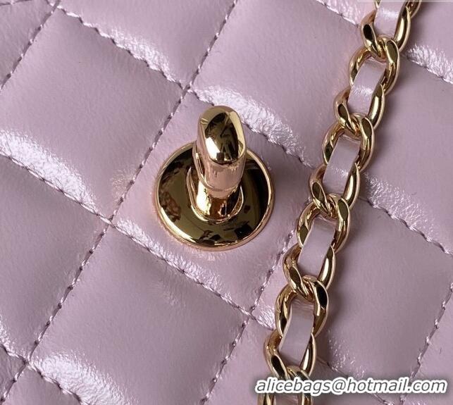 Inexpensive Chanel Shiny Crumpled Lambskin Clutch with Chain and Pearls Top Handle AP3803 Light Purple 2024