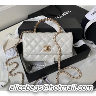 Cheapest Chanel Shiny Crumpled Lambskin Clutch with Chain and Pearls Top Handle AP3803 White 2024