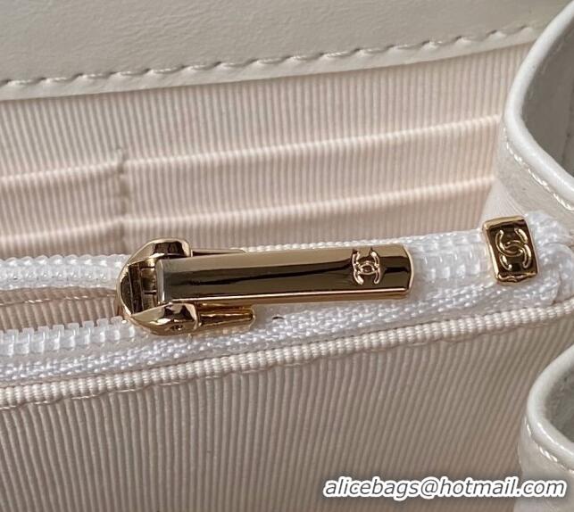 Cheapest Chanel Shiny Crumpled Lambskin Clutch with Chain and Pearls Top Handle AP3803 White 2024