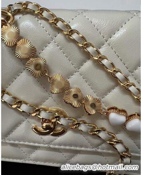 Well Crafted Chanel Shiny Crumpled Lambskin Wallet On Heart Chain WOC AP3785 White 2024