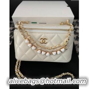 Good Looking Chanel Shiny Crumpled Lambskin Clutch with Heart Chain WOC AP3784 White 2024