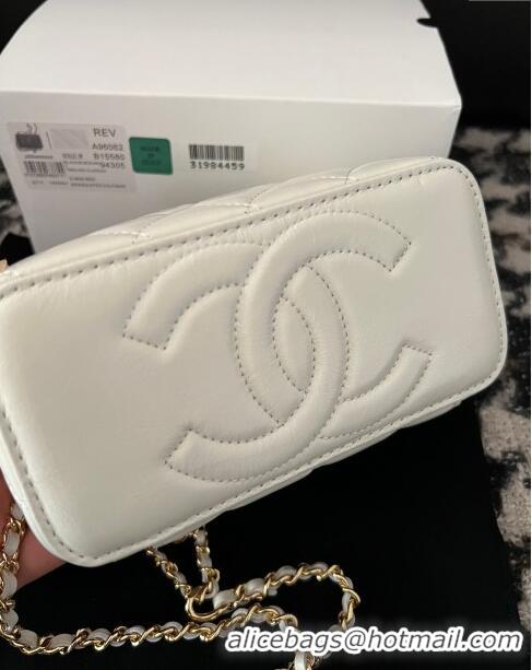 Good Looking Chanel Shiny Crumpled Lambskin Clutch with Heart Chain WOC AP3784 White 2024