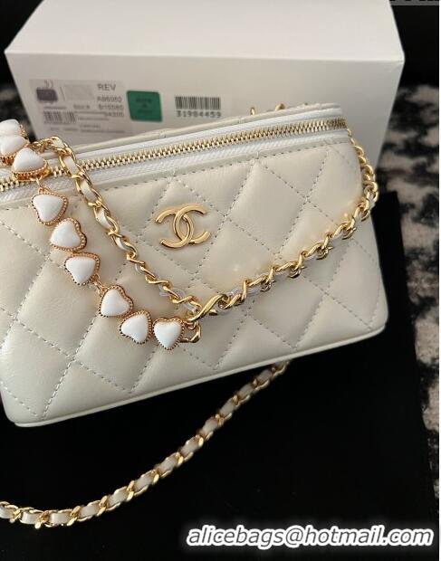 Good Looking Chanel Shiny Crumpled Lambskin Clutch with Heart Chain WOC AP3784 White 2024