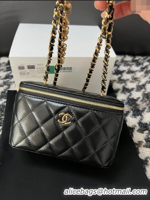 New Cheap Chanel Shiny Crumpled Lambskin Clutch with Heart Chain WOC AP3784 Black 2024