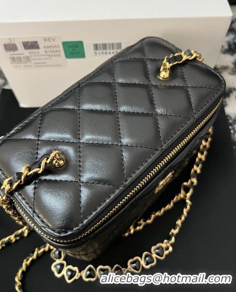 New Cheap Chanel Shiny Crumpled Lambskin Clutch with Heart Chain WOC AP3784 Black 2024