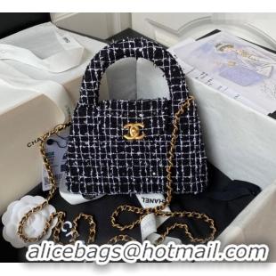 Super Quality Chanel Sequin Embroidered Tweed Mini Shopping Bag AS4416 Black/White 2024