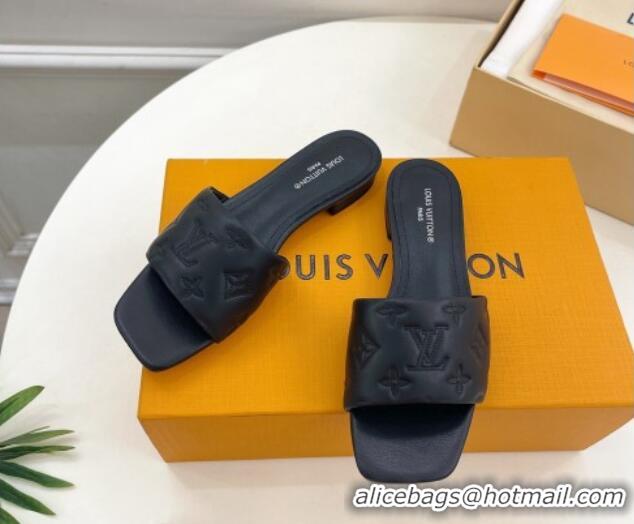 Pretty Style Louis Vuitton Neo Revival Flat Slide Sandals in Monogram Leather Black 606150