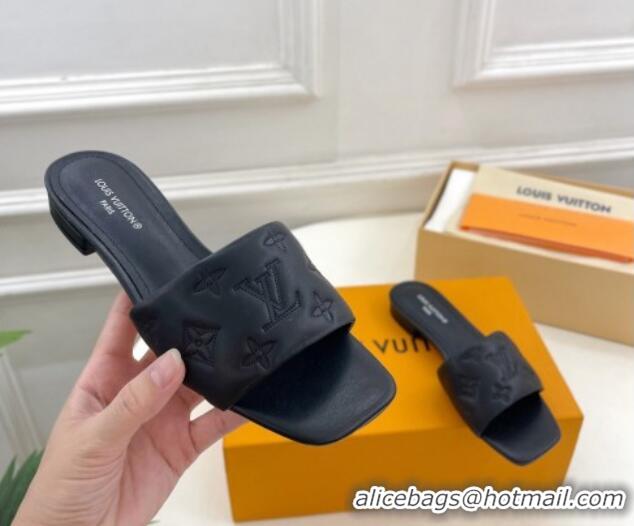 Pretty Style Louis Vuitton Neo Revival Flat Slide Sandals in Monogram Leather Black 606150