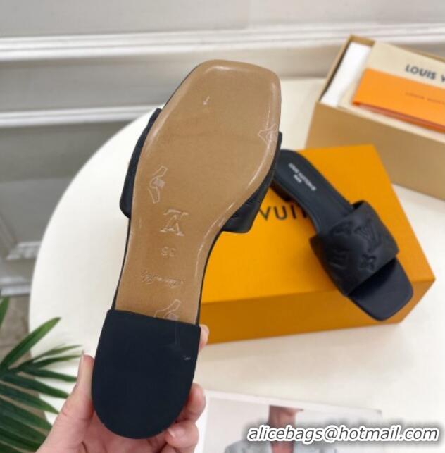 Pretty Style Louis Vuitton Neo Revival Flat Slide Sandals in Monogram Leather Black 606150