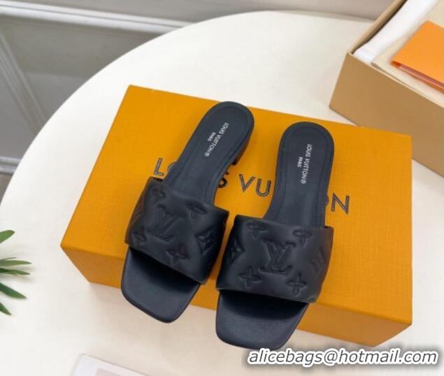 Pretty Style Louis Vuitton Neo Revival Flat Slide Sandals in Monogram Leather Black 606150