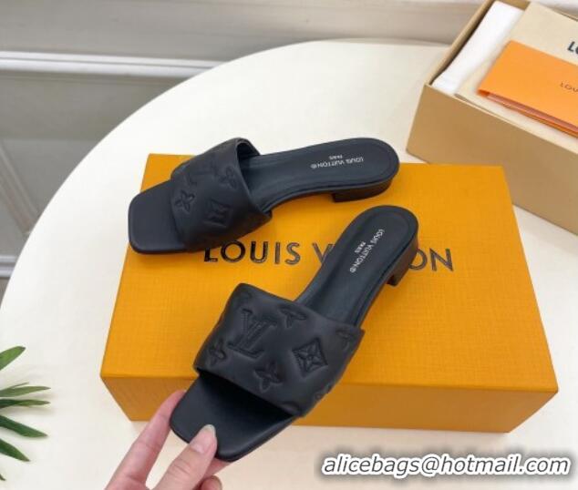 Pretty Style Louis Vuitton Neo Revival Flat Slide Sandals in Monogram Leather Black 606150