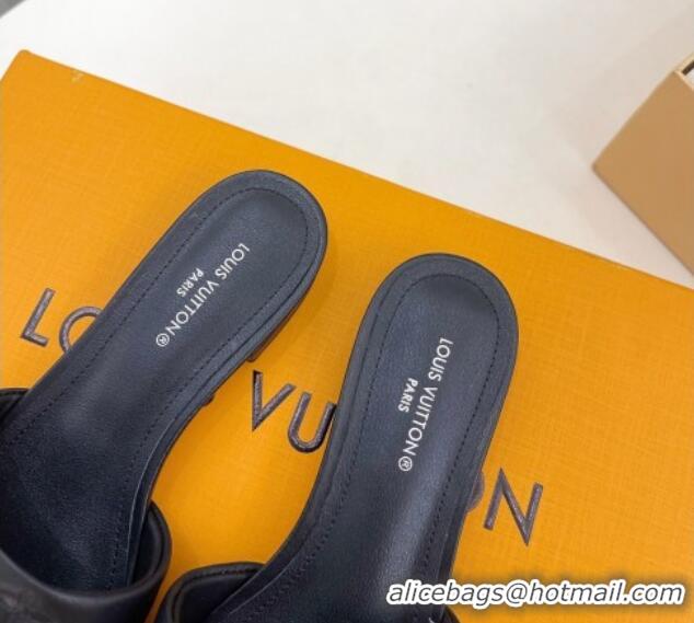 Pretty Style Louis Vuitton Neo Revival Flat Slide Sandals in Monogram Leather Black 606150