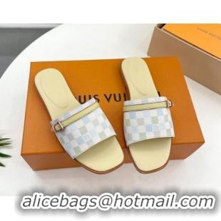 Sumptuous Louis Vuitton Neo Revival Flat Slide Sandals in Patent Damier Canvas with Buckle Green 606151