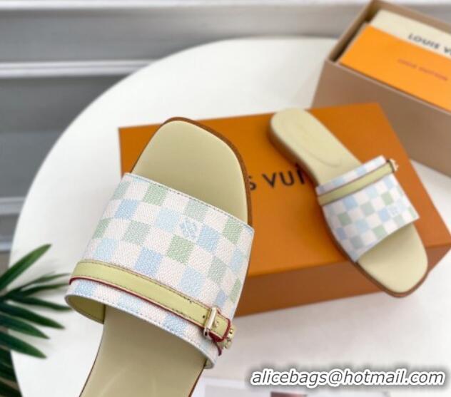 Sumptuous Louis Vuitton Neo Revival Flat Slide Sandals in Patent Damier Canvas with Buckle Green 606151