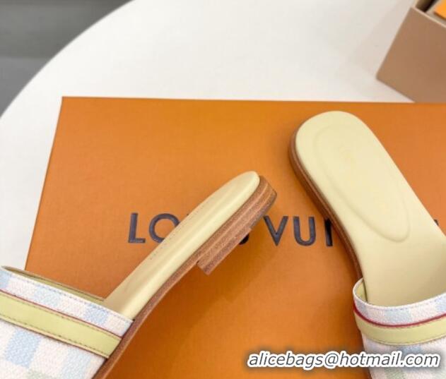 Sumptuous Louis Vuitton Neo Revival Flat Slide Sandals in Patent Damier Canvas with Buckle Green 606151