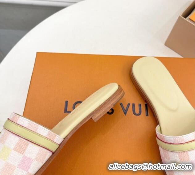 Stylish Louis Vuitton Neo Revival Flat Slide Sandals in Patent Damier Canvas with Buckle Pink 606152