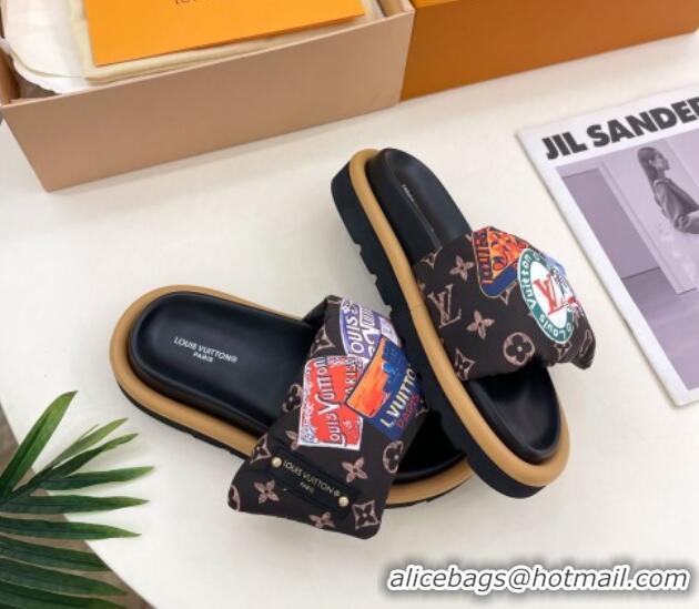 Stylish Louis Vuitton Pool Pillow Comfort Slide Sandals in Travel Labels Nylon 606153