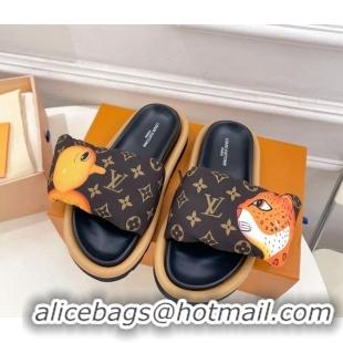 Sophisticated Louis Vuitton Pool Pillow Comfort Slide Sandals in Chick and Leopard Nylon 606154