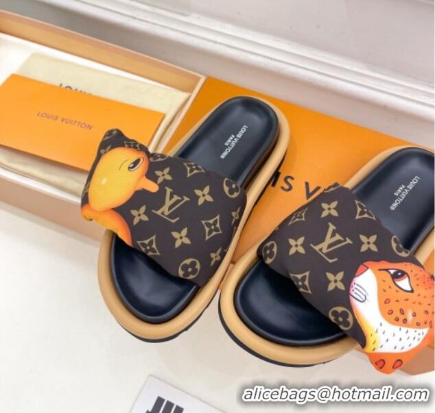 Sophisticated Louis Vuitton Pool Pillow Comfort Slide Sandals in Chick and Leopard Nylon 606154