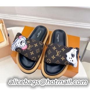 Grade Quality Louis Vuitton Pool Pillow Comfort Slide Sandals in zebra and Dog Nylon 606155