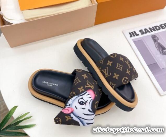 Grade Quality Louis Vuitton Pool Pillow Comfort Slide Sandals in zebra and Dog Nylon 606155