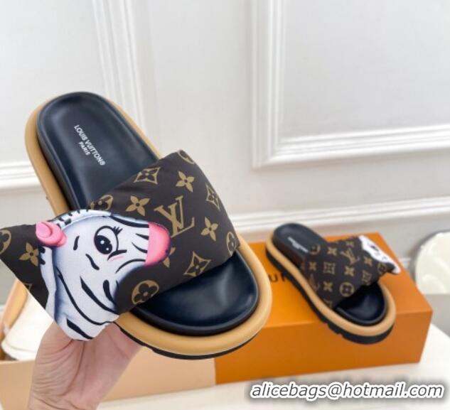 Grade Quality Louis Vuitton Pool Pillow Comfort Slide Sandals in zebra and Dog Nylon 606155