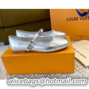 Shop Duplicate Louis Vuitton Romy Flat Ballerinas in Metallic Lambskin Silver 606156