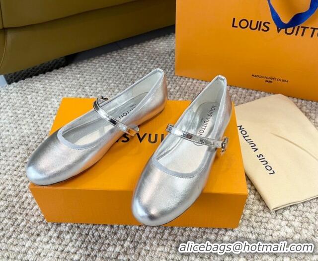 Shop Duplicate Louis Vuitton Romy Flat Ballerinas in Metallic Lambskin Silver 606156