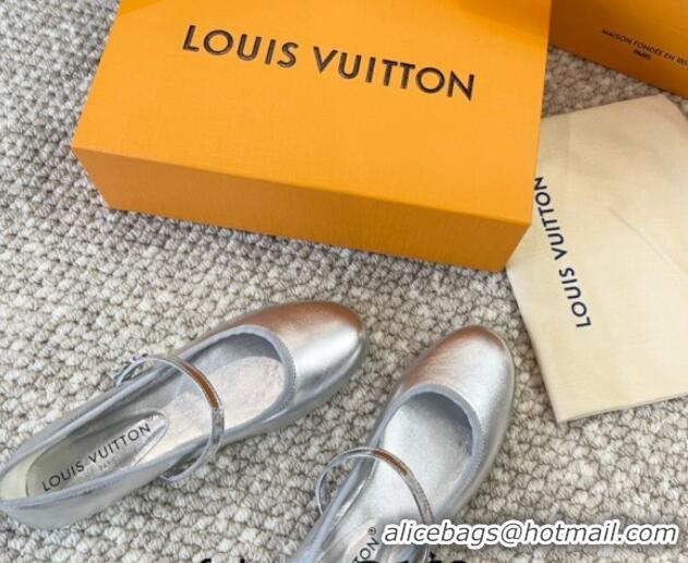 Shop Duplicate Louis Vuitton Romy Flat Ballerinas in Metallic Lambskin Silver 606156