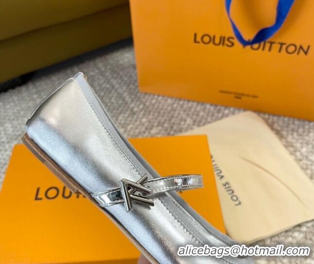 Shop Duplicate Louis Vuitton Romy Flat Ballerinas in Metallic Lambskin Silver 606156