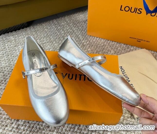 Shop Duplicate Louis Vuitton Romy Flat Ballerinas in Metallic Lambskin Silver 606156