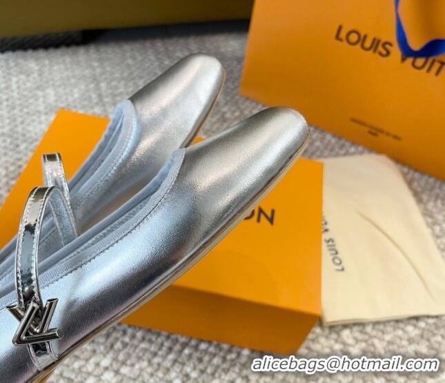 Shop Duplicate Louis Vuitton Romy Flat Ballerinas in Metallic Lambskin Silver 606156