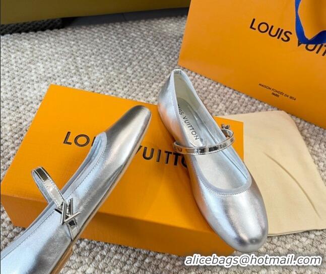 Shop Duplicate Louis Vuitton Romy Flat Ballerinas in Metallic Lambskin Silver 606156