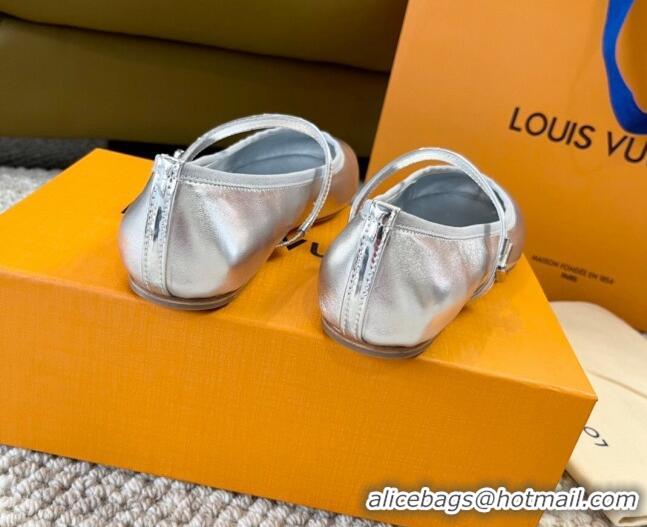 Shop Duplicate Louis Vuitton Romy Flat Ballerinas in Metallic Lambskin Silver 606156