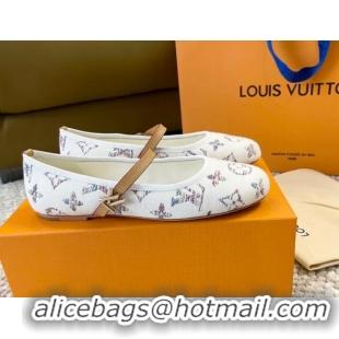 Low Price Louis Vuitton Romy Flat Ballerinas in White Monogram Tweed 606158