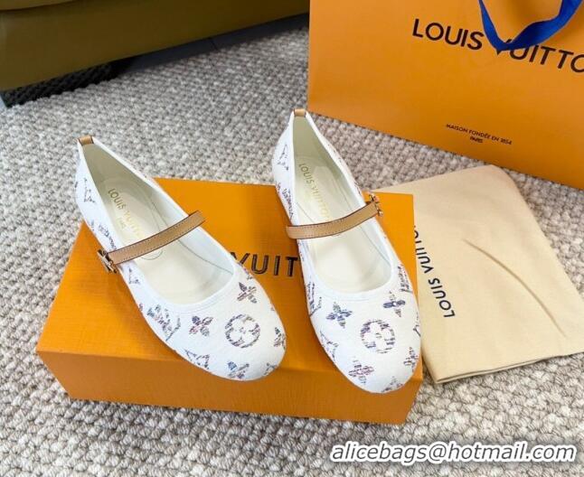 Low Price Louis Vuitton Romy Flat Ballerinas in White Monogram Tweed 606158