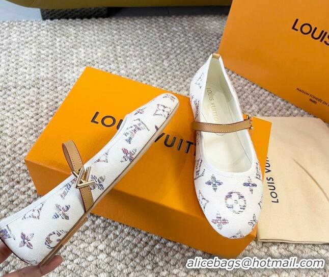 Low Price Louis Vuitton Romy Flat Ballerinas in White Monogram Tweed 606158