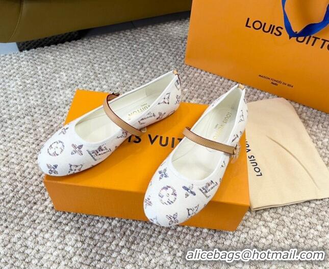 Low Price Louis Vuitton Romy Flat Ballerinas in White Monogram Tweed 606158