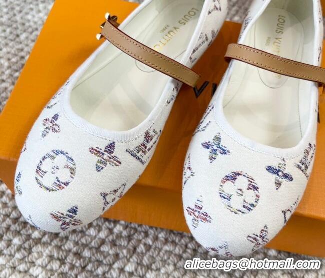 Low Price Louis Vuitton Romy Flat Ballerinas in White Monogram Tweed 606158