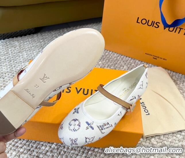 Low Price Louis Vuitton Romy Flat Ballerinas in White Monogram Tweed 606158