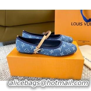 Pretty Style Louis Vuitton Romy Flat Ballerinas in Blue Monogram Denim 606159