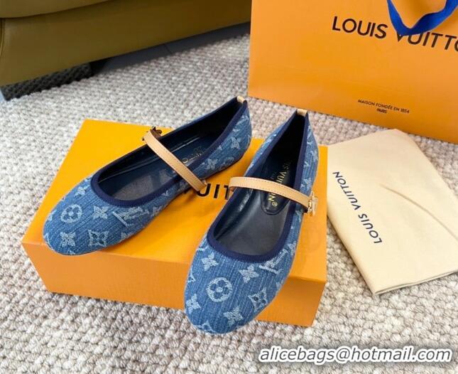 Pretty Style Louis Vuitton Romy Flat Ballerinas in Blue Monogram Denim 606159