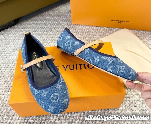 Pretty Style Louis Vuitton Romy Flat Ballerinas in Blue Monogram Denim 606159