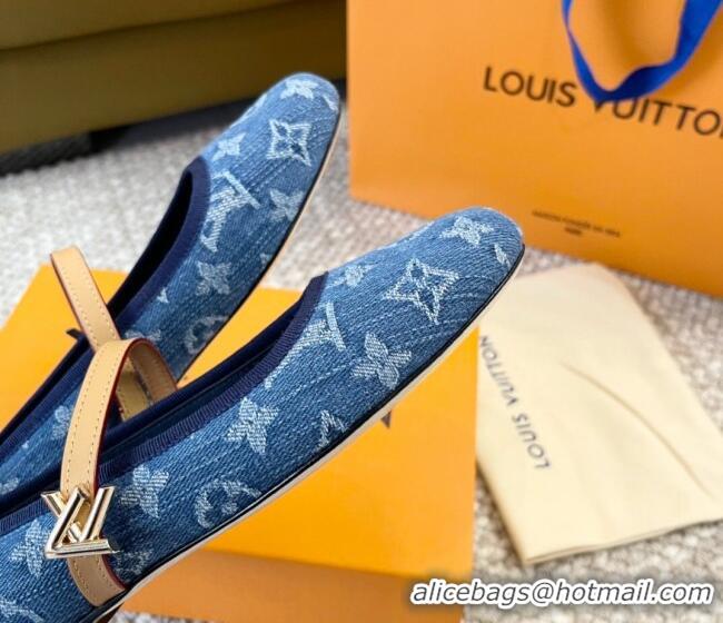 Pretty Style Louis Vuitton Romy Flat Ballerinas in Blue Monogram Denim 606159